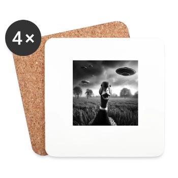 Duck waterfowl Funny Graphic Selfie with UFOs Weir - Coasters (set of 4) - white - Front