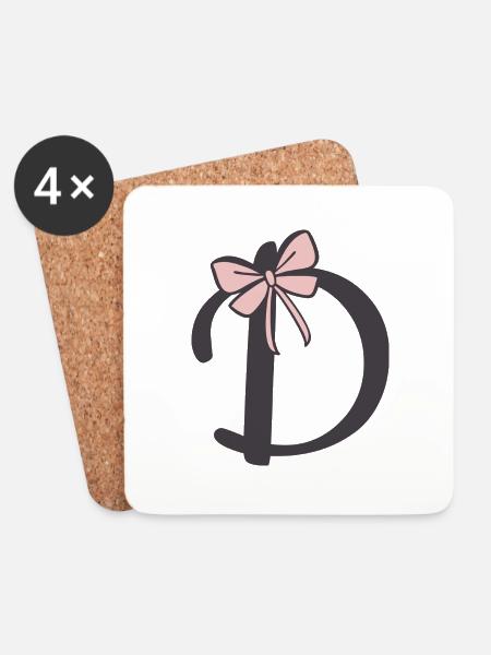 Initial letter D ribbon - Coasters (set of 4) - white
