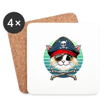 Carnival Cat Pirate Costume Kids Alaaf Helau - Coasters (set of 4) - white - Front