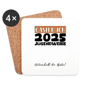 Jugendweihe 2025 Livre d’or Cadeau Filles Garçons - Dessous de verre (lot de 4) - blanc - Devant