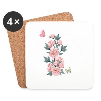 Lettre p fleurs rose - Dessous de verre (lot de 4) - blanc - Devant