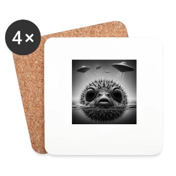 Puffer2 Fish Funny Graphic Selfie with UFOs Weird - Untersetzer (4er-Set) - Weiß - Vorne