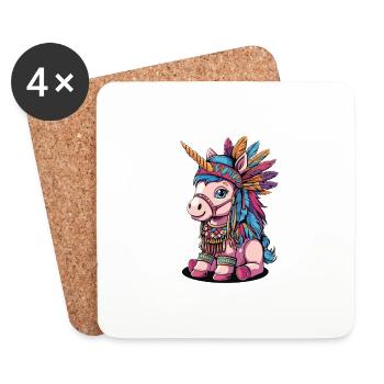 Cute Unicorn Native American - Untersetzer (4er-Set) - Weiß - Vorne