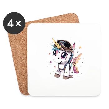 Cute Unicorn Pilot - Untersetzer (4er-Set) - Weiß - Vorne