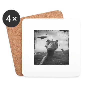 Dragon Selfie with UFO Weird 50s Photo 2 - Untersetzer (4er-Set) - Weiß - Vorne