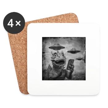 Dragon Selfie with UFO Weird 50s Photo 3 - Untersetzer (4er-Set) - Weiß - Vorne