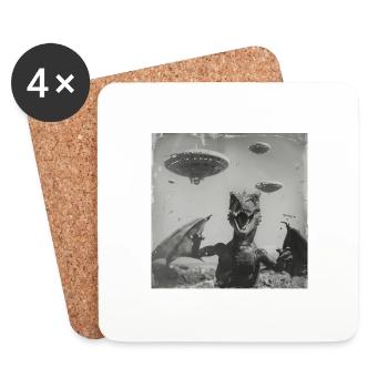Dragon Selfie with UFO Weird 50s Photo 4 - Untersetzer (4er-Set) - Weiß - Vorne
