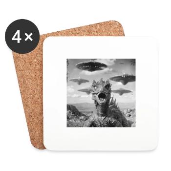 Dragon Selfie with UFO Weird 50s Photo - Untersetzer (4er-Set) - Weiß - Vorne