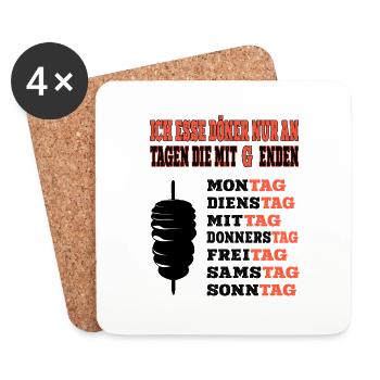 Ich esse Döner nur an Tagen die mit G enden - Untersetzer (4er-Set) - Weiß - Vorne