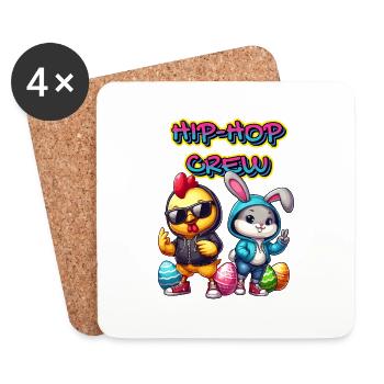 Lapin de Pâques Hip Hop Crew Hip-Hopper Poulet drôle - Dessous de verre (lot de 4) - blanc - Devant