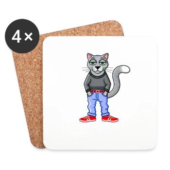 Drôle Gris Réfrigéré Chat Amour Chats - Dessous de verre (lot de 4) - blanc - Devant