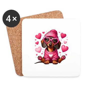 Teckel Amour Saint Valentin Chien Coeur Mignon Woof - Dessous de verre (lot de 4) - blanc - Devant