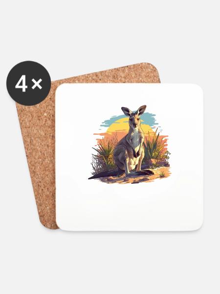 Kängurus Känguru - Untersetzer (4er-Set) - Weiß