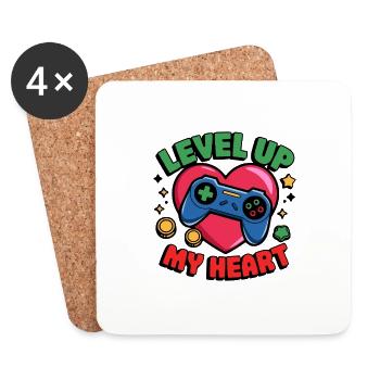 Heart to the next level Gaming Gamer Love Fun - Coasters (set of 4) - white - Front