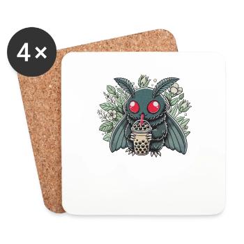 Mothman Enjoying Bubble Tea - Coasters (set of 4) - white - Front