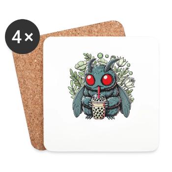 Funny Mothman with Bubble Tea - Coasters (set of 4) - white - Front