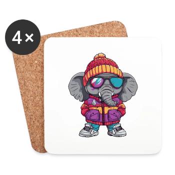 Elefant Cool Comic - Untersetzer (4er-Set) - Weiß - Vorne