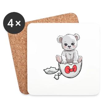 Teddy Bear Birth Baby Eggshell Hatch - Coasters (set of 4) - white - Front