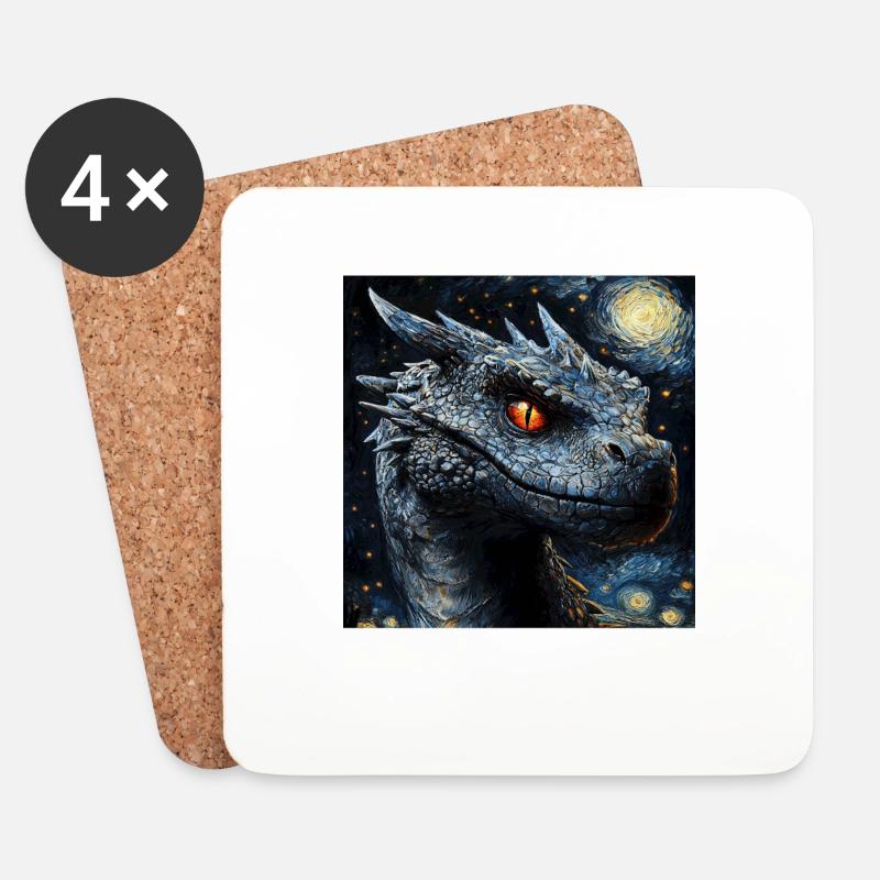 Drachen - Untersetzer (4er-Set) - Weiß