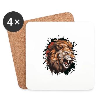 Tête de Lion Portrait Motivation Animal - Dessous de verre (lot de 4) - blanc - Devant