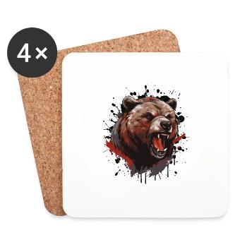 Grizzly Ours Tête Portrait Motivation Animal - Dessous de verre (lot de 4) - blanc - Devant