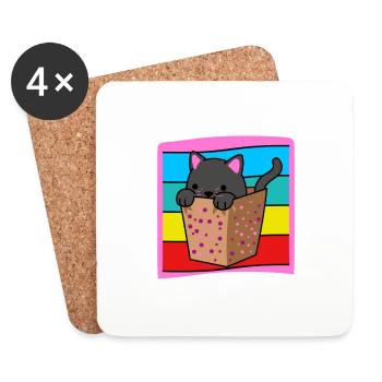Katze in der Schachtel - Untersetzer (4er-Set) - Weiß - Vorne