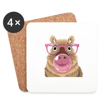 Niedliches Capybara mit Kaugummi für einen - Untersetzer (4er-Set) - Weiß - Vorne