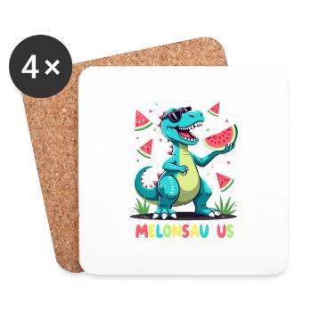 Melonsaurus Lustiger Dinosaurier für einen - Untersetzer (4er-Set) - Weiß - Vorne