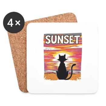 Friedlicher Sonnenuntergang Katze für eine - Untersetzer (4er-Set) - Weiß - Vorne