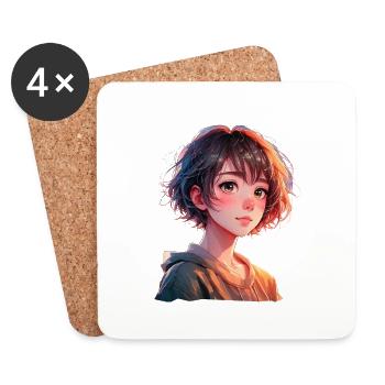 Anime Manga Fille - Dessous de verre (lot de 4) - blanc - Devant