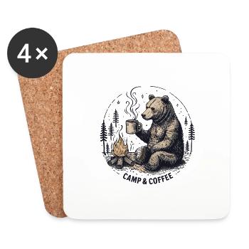Camping Camper Kaffee Lagerfeuer Bär Campingplatz - Untersetzer (4er-Set) - Weiß - Vorne