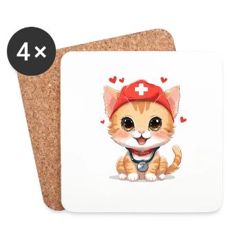 Cat Nurse Meow Heart Valentine's Day Cute - Coasters (set of 4) - white - Front
