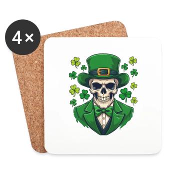 Squelette de la Saint-Patrick en costume - Dessous de verre (lot de 4) - blanc - Devant