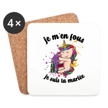 Je M'en Fous Je Suis La Future Mariée Licorne EVJF - Dessous de verre (lot de 4) - blanc - Devant