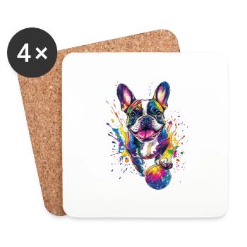 Französische Bulldogge - Untersetzer (4er-Set) - Weiß - Vorne
