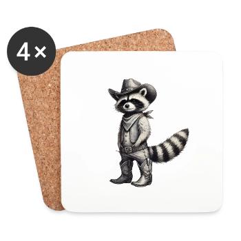 Cowboy Waschbär Vintage Western Kunst - Untersetzer (4er-Set) - Weiß - Vorne