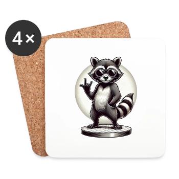 Cool raccoon rock hand gesture illustration - Coasters (set of 4) - white - Front