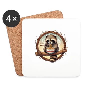 Cute raccoon eating ramen noodles art - Coasters (set of 4) - white - Front