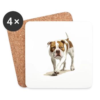 Amerikanische Bulldogge - Untersetzer (4er-Set) - Weiß - Vorne