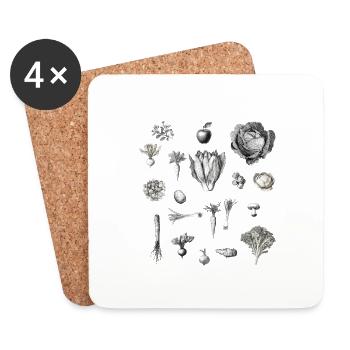 Février Collage de légumes et de fruits de saison - Dessous de verre (lot de 4) - blanc - Devant