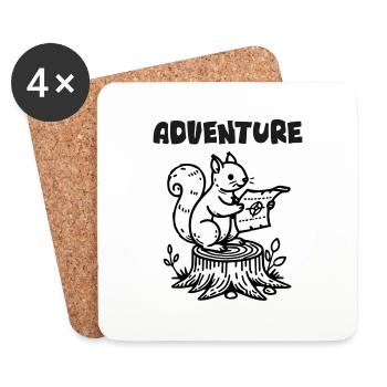 Squirrel Holding a map - "Adventure" Design - Coasters (set of 4) - white - Front