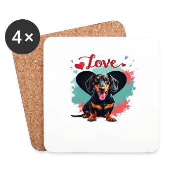Teckel Chien Amour Teckel Dog Friends Amoureux des animaux - Dessous de verre (lot de 4) - blanc - Devant