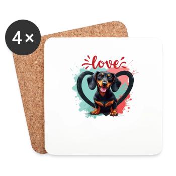 Teckel Chien Amour Teckel Dog Friends Amoureux des animaux - Dessous de verre (lot de 4) - blanc - Devant