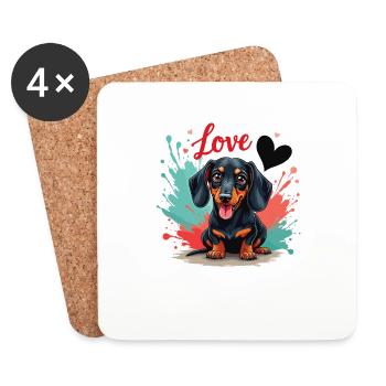 Teckel Chien Amour Teckel Dog Friends Amoureux des animaux - Dessous de verre (lot de 4) - blanc - Devant