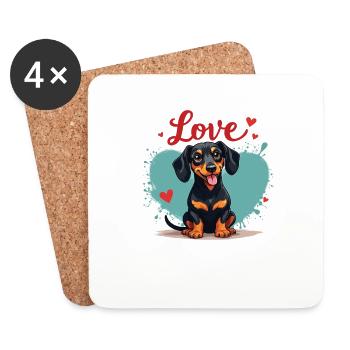 Teckel Chien Amour Teckel Dog Friends Amoureux des animaux - Dessous de verre (lot de 4) - blanc - Devant