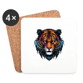 Portrait de tigre - Dessous de verre (lot de 4) - blanc - Devant