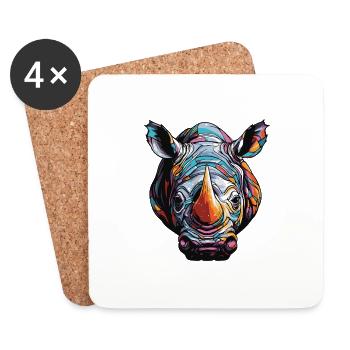 Portrait de rhinocéros - Dessous de verre (lot de 4) - blanc - Devant