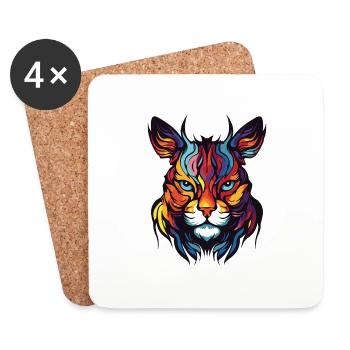 Tête de portrait de chat - Dessous de verre (lot de 4) - blanc - Devant