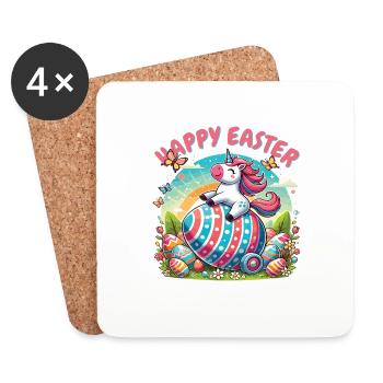 Frohe Ostern Einhorn – Buntes Ei Design - Untersetzer (4er-Set) - Weiß - Vorne