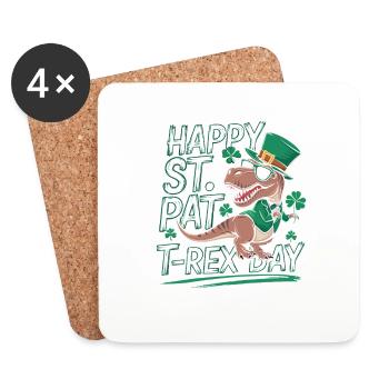 Happy St. Pat T-Rex Day Dinosaure T-Rex Trèfles - Dessous de verre (lot de 4) - blanc - Devant